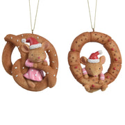 Addobbo Albero Di Natale Topino Pretzel Assortito 7cm