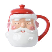 Tazza Natalizia In Ceramica Rossa Babbo Natale Sagomato Con Coperchio