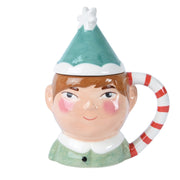 Tazza Natalizia In Ceramica Verde Elfo Babbo Natale Sagomato Con Coperchio