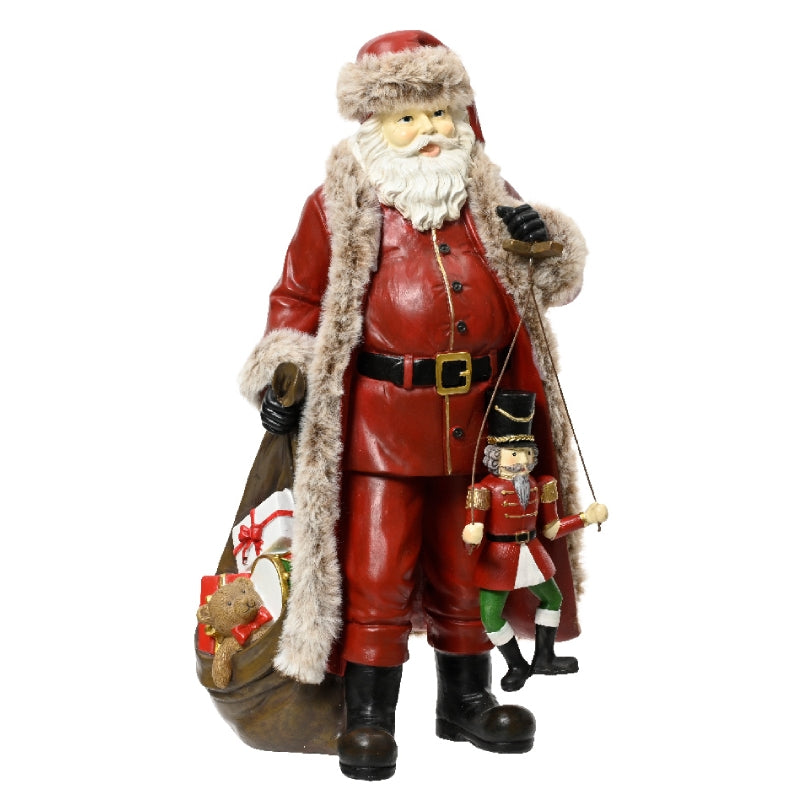 Addobbo Di Natale Babbo Natale Con Sacco E Schiaccianoci 21x38cm