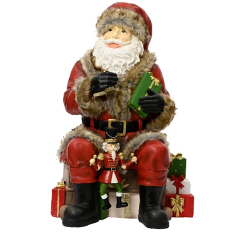 Addobbo Di Natale Babbo Natale Seduto Con Doni 53x80cm