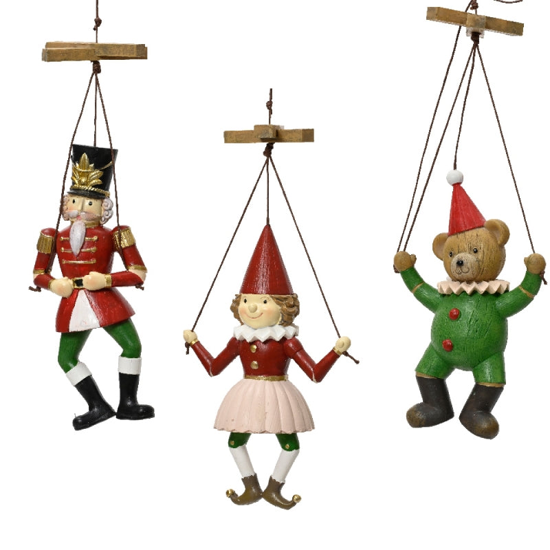 Addobbo Albero Di Natale Marionetta Schiaccianoci Pupazzo E Orsetto Assortiti 19cm