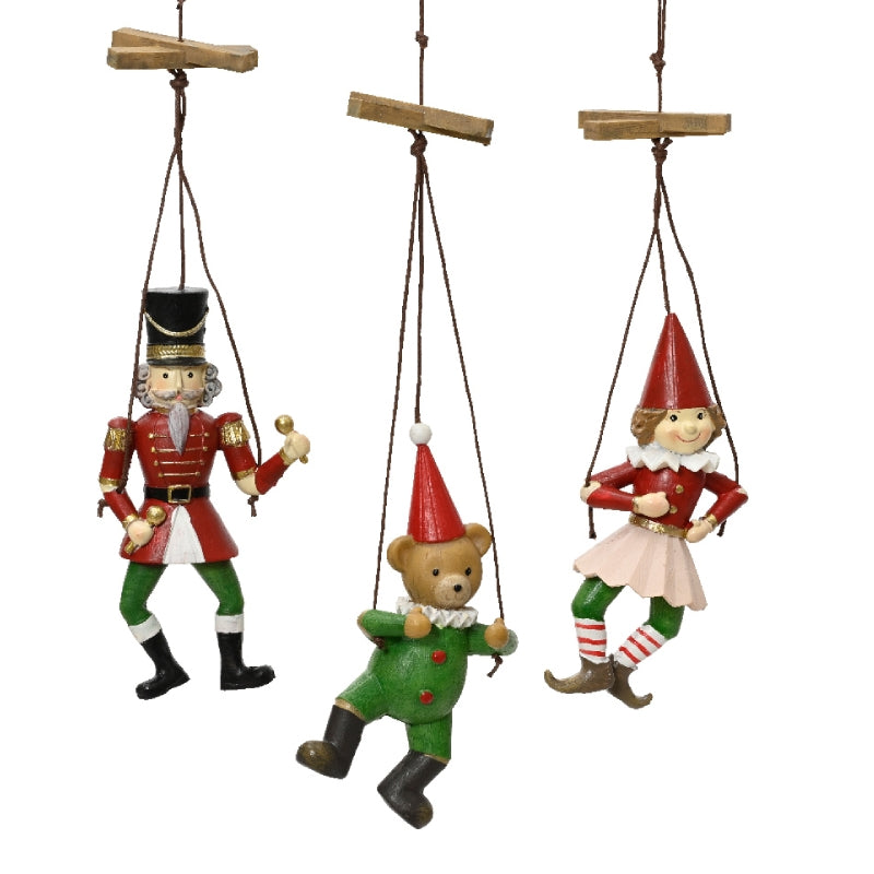 Addobbo Albero Di Natale Marionetta Schiaccianoci Pupazzo E Orsetto Assortiti 11cm