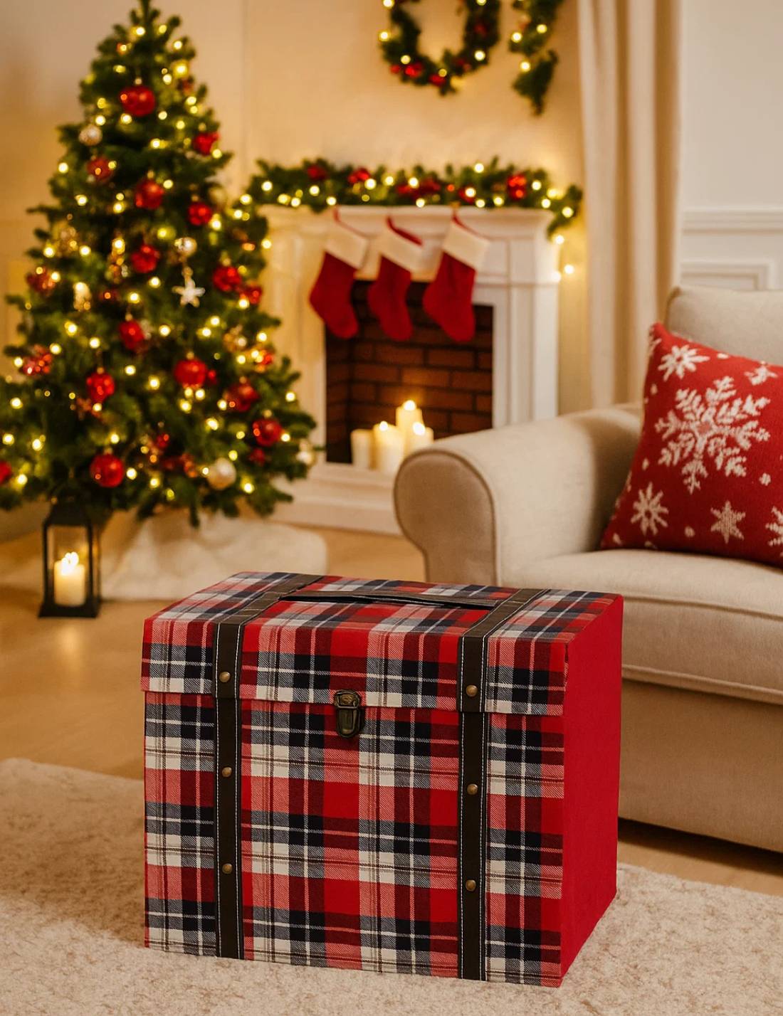 Bauletto Box Regalo Natalizio Tartan 31cm