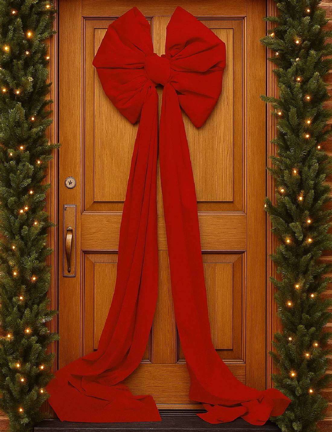 Addobbo Albero Di Natale Fiocco Di Velluto Rosso Con Code 48x180cm