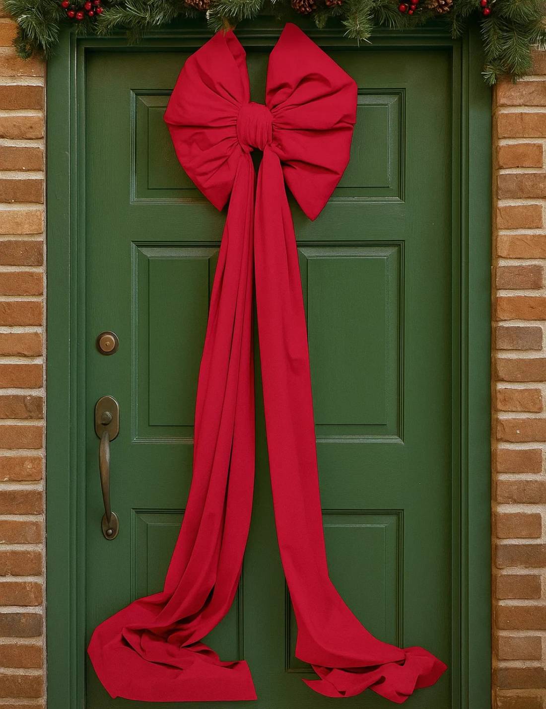 Addobbo Albero Di Natale Fiocco Di Velluto Bordeaux Con Code 48x180cm