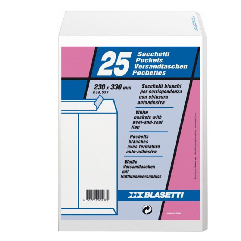 Buste Sacchetti Bianchi Blasetti 23x33cm Autoadesive 25 pz