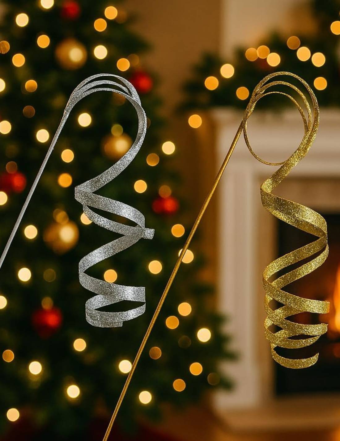 Ramo Decorativo Natalizio Spirale Glitter 106cm
