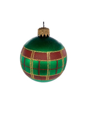 Pallina Albero Di Natale In Vetro Verde E Rossa Con Glitter Oro 8cm