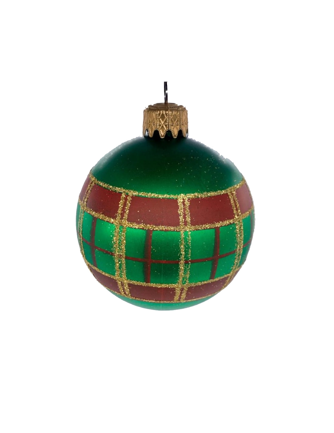 Pallina Albero Di Natale In Vetro Verde E Rossa Con Glitter Oro 8cm