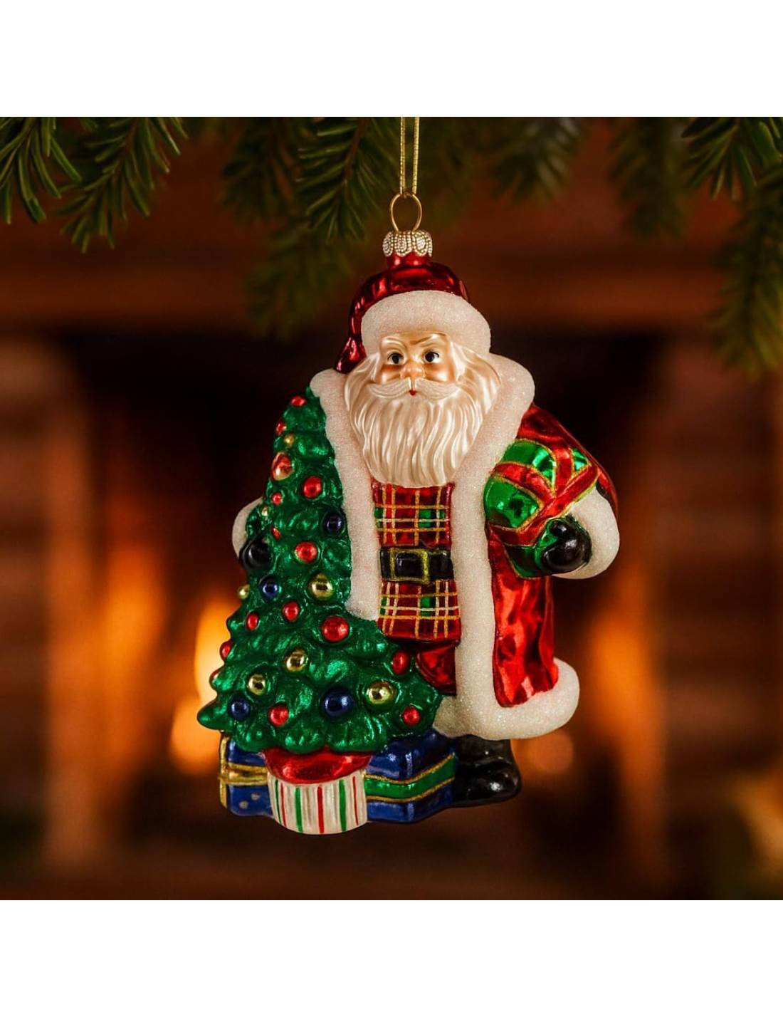 Addobbo Albero Di Natale Ciondolo In Vetro Babbo Natale Con Albero