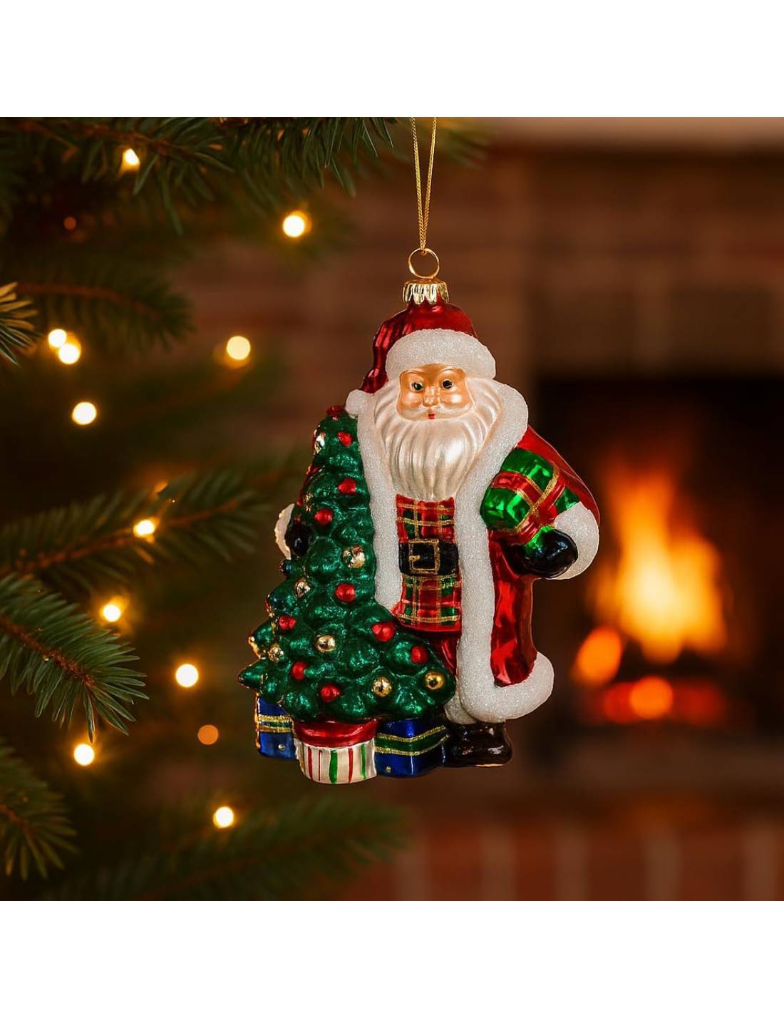 Addobbo Albero Di Natale Ciondolo In Vetro Babbo Natale Con Albero