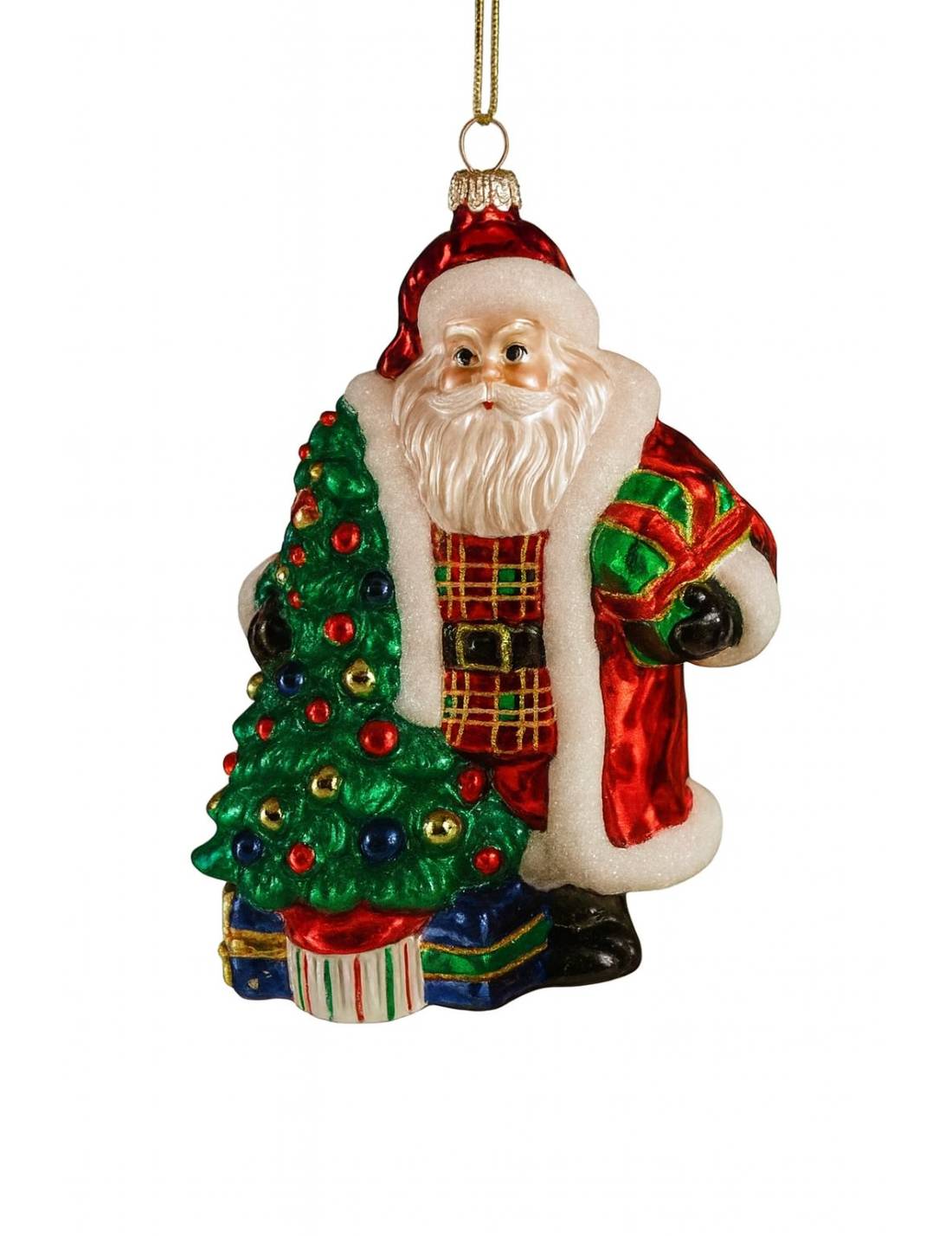 Addobbo Albero Di Natale Ciondolo In Vetro Babbo Natale Con Albero