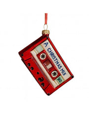 Addobbo Albero Di Natale Ciondolo In Vetro Musicassetta Rossa