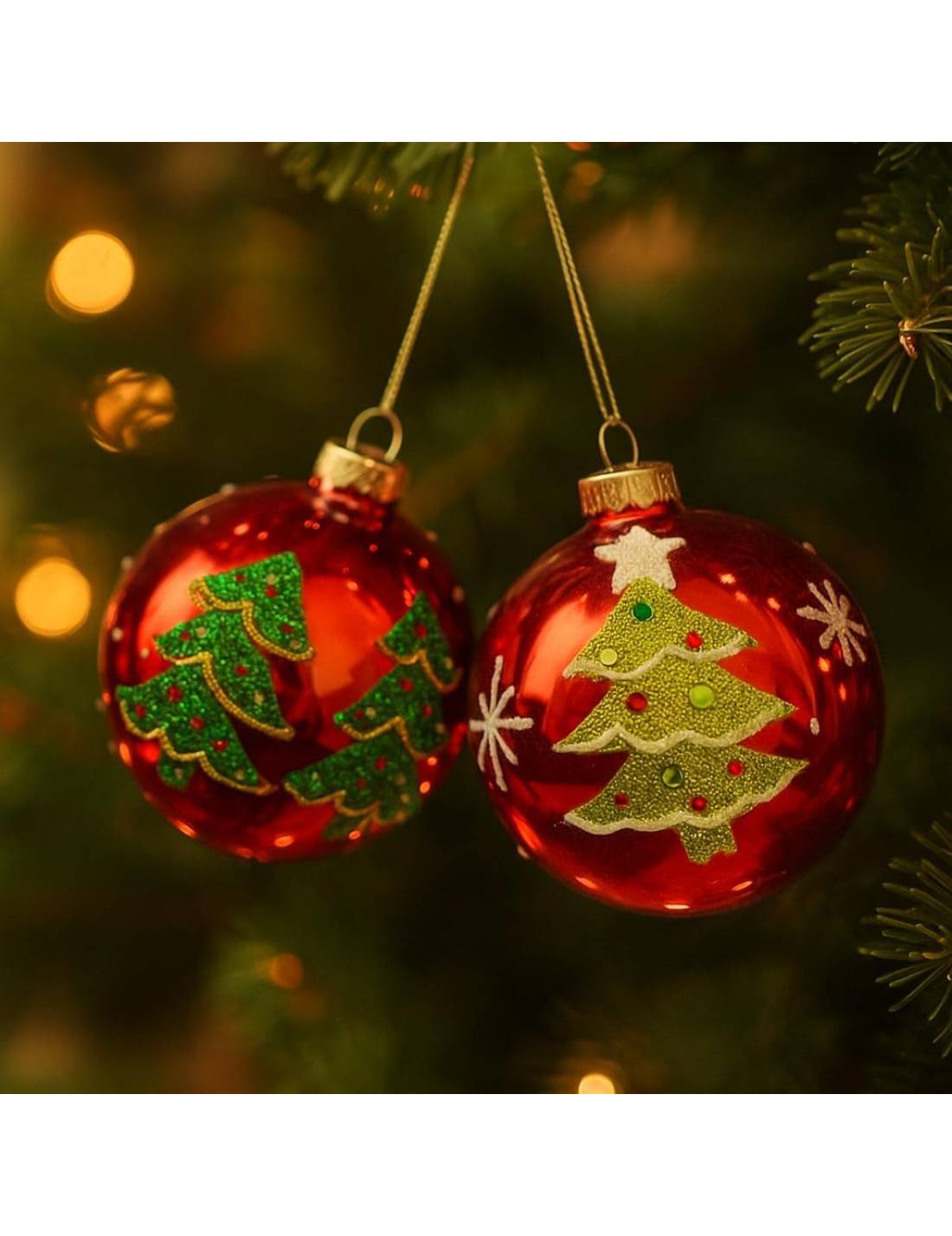 Pallina Albero Di Natale In Vetro Con Albero Di Natale Rosso d8cm