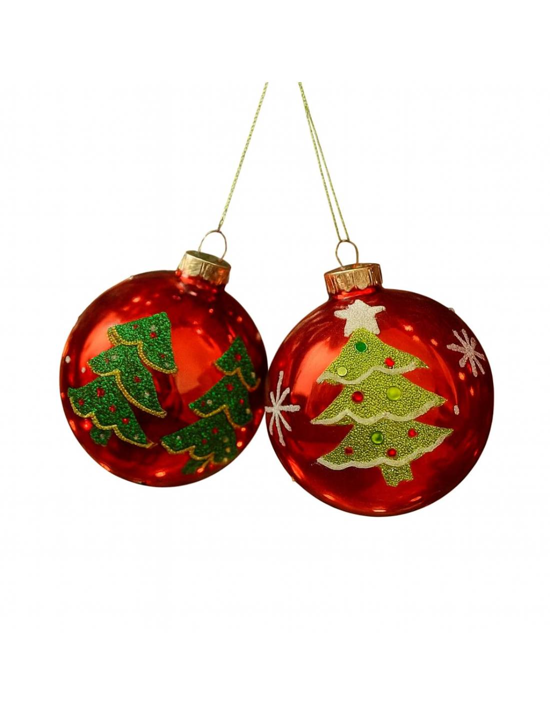 Pallina Albero Di Natale In Vetro Con Albero Di Natale Rosso d8cm