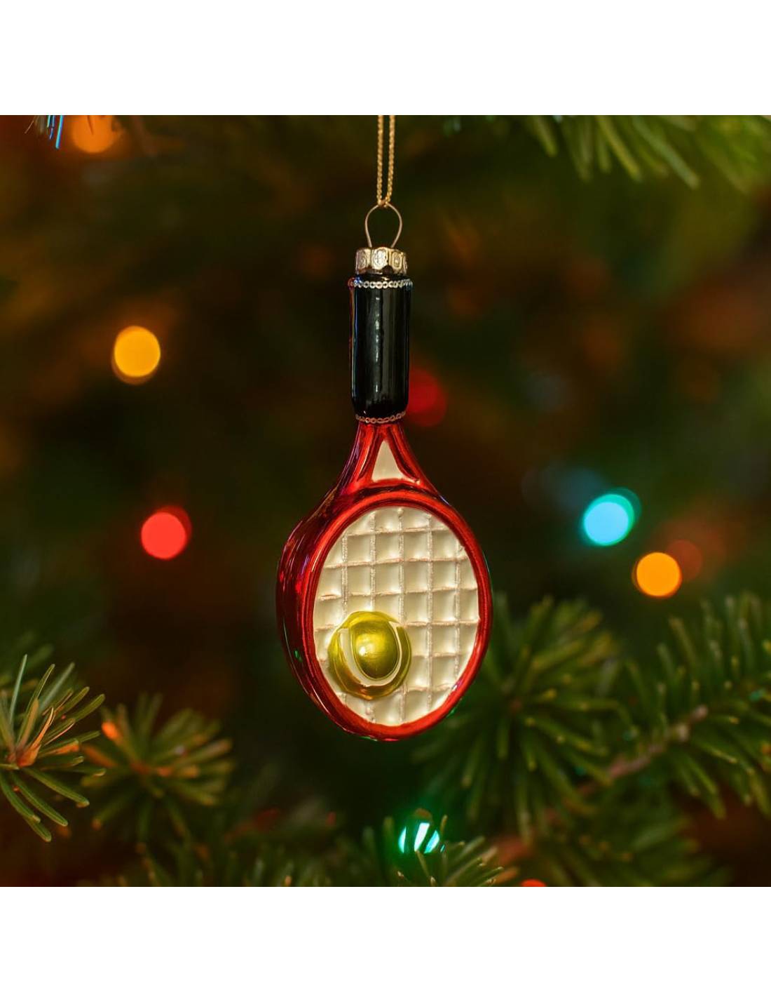 Addobbo Albero Di Natale Ciondolo In Vetro Racchetta Da Tennis Rossa