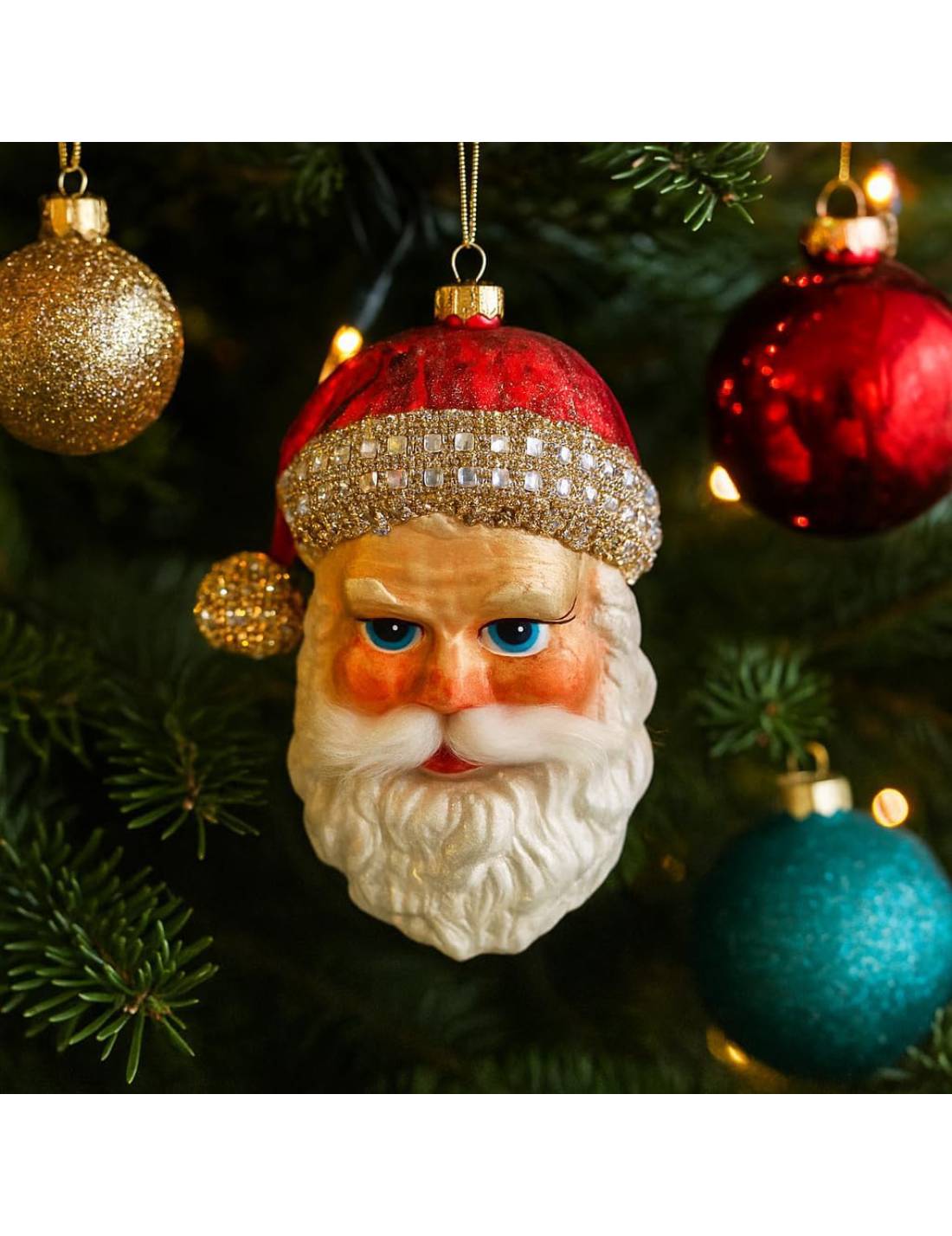 Addobbo Albero Di Natale Ciondolo In Vetro Babbo Natale Rosso