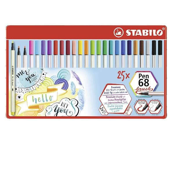 Stabilo Pen 68 Brush Scatola Metallo 25 Pennarelli