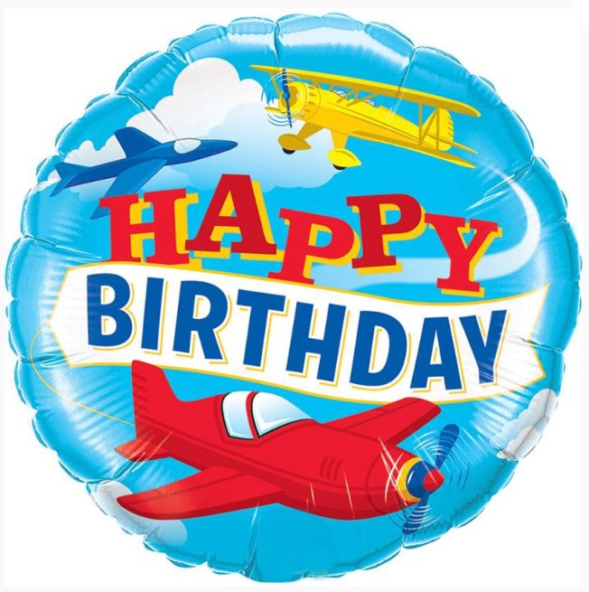 Palloncino Metalfoil Azzurro Happy Birthday Aereoplano 18" 46cm