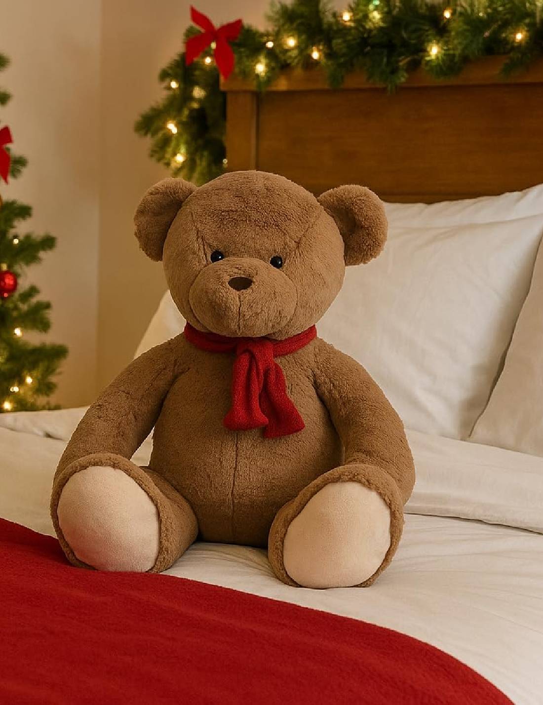 Peluche Orso Teddy Natalizio Con Sciarpa Rossa 25cm