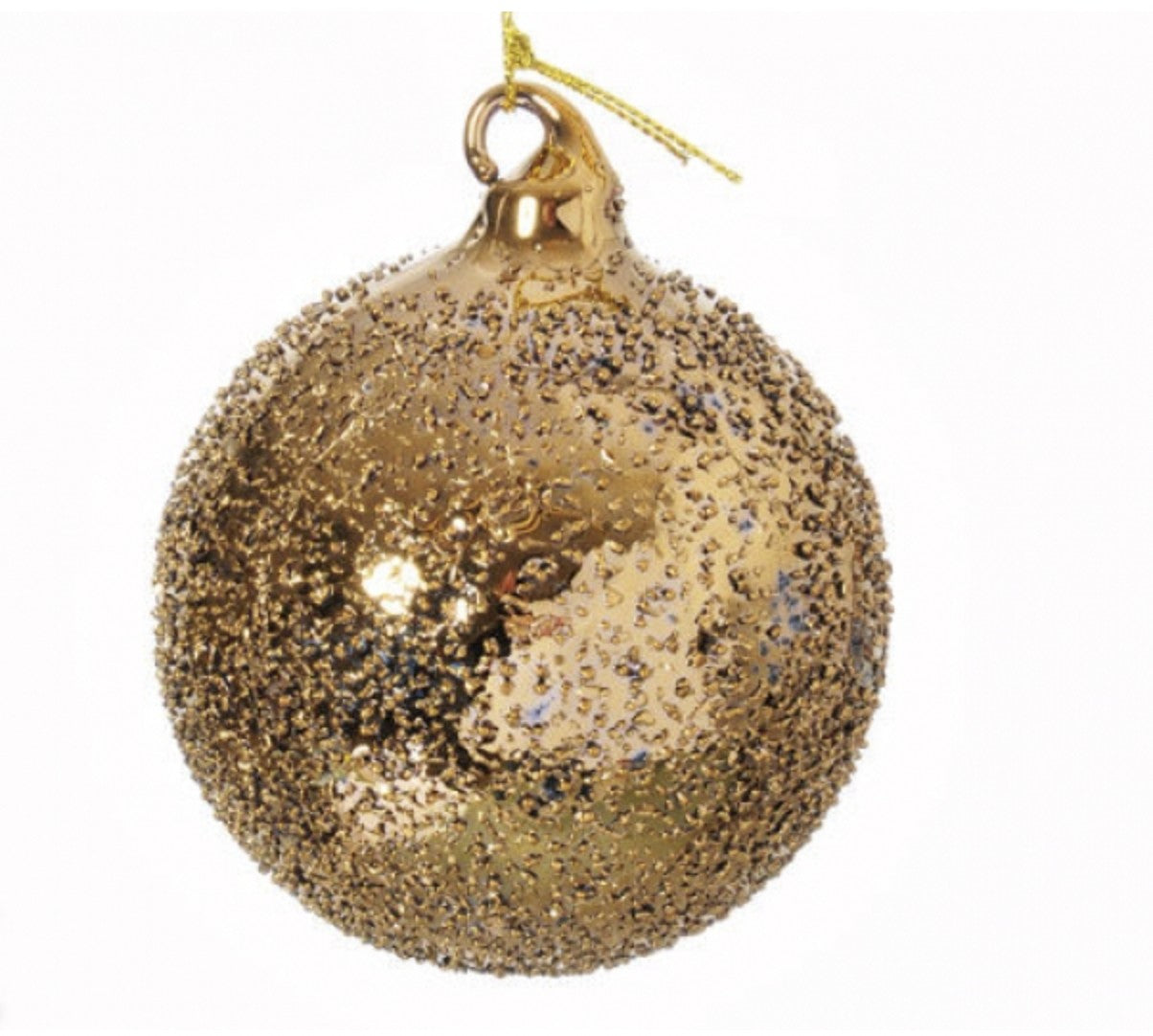 Pallina Albero Di Natale In Vetro Oro Con Decoro In Rilievo 8cm