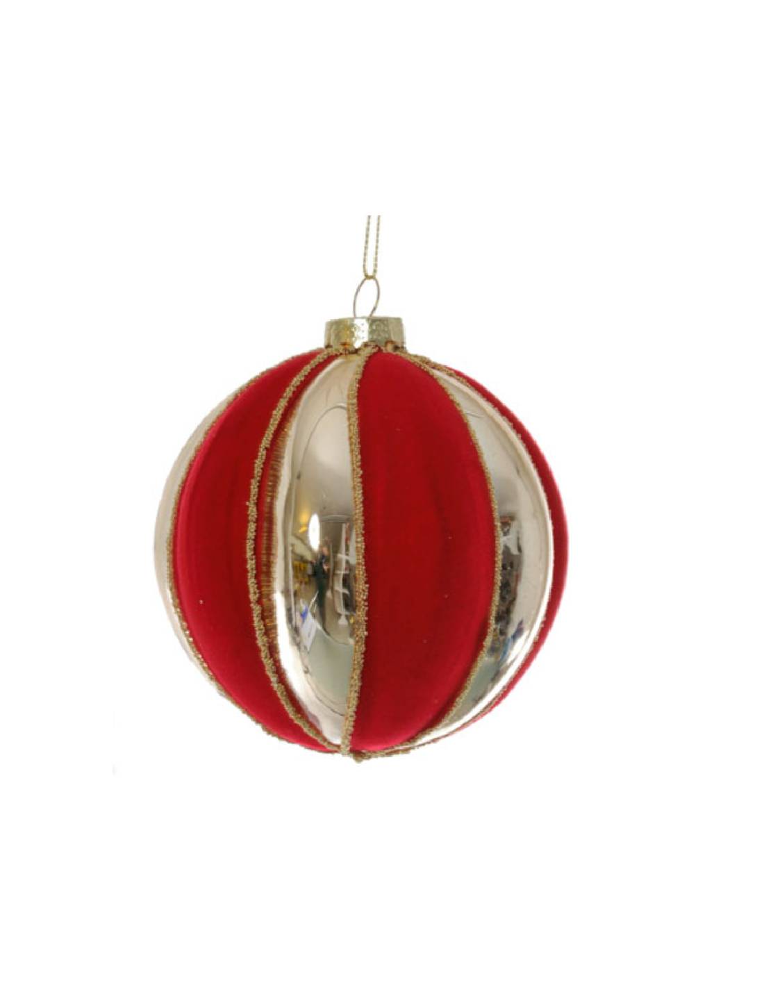 Pallina Albero Di Natale Oro E Rosso Velluto 10cm