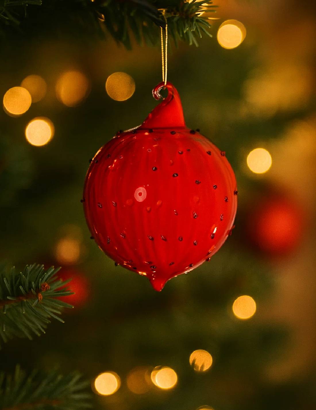 Pallina Albero Di Natale Rossa Puntinata In Vetro 10cm