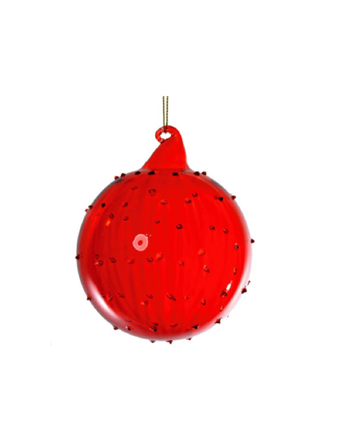 Pallina Albero Di Natale Rossa Puntinata In Vetro 10cm