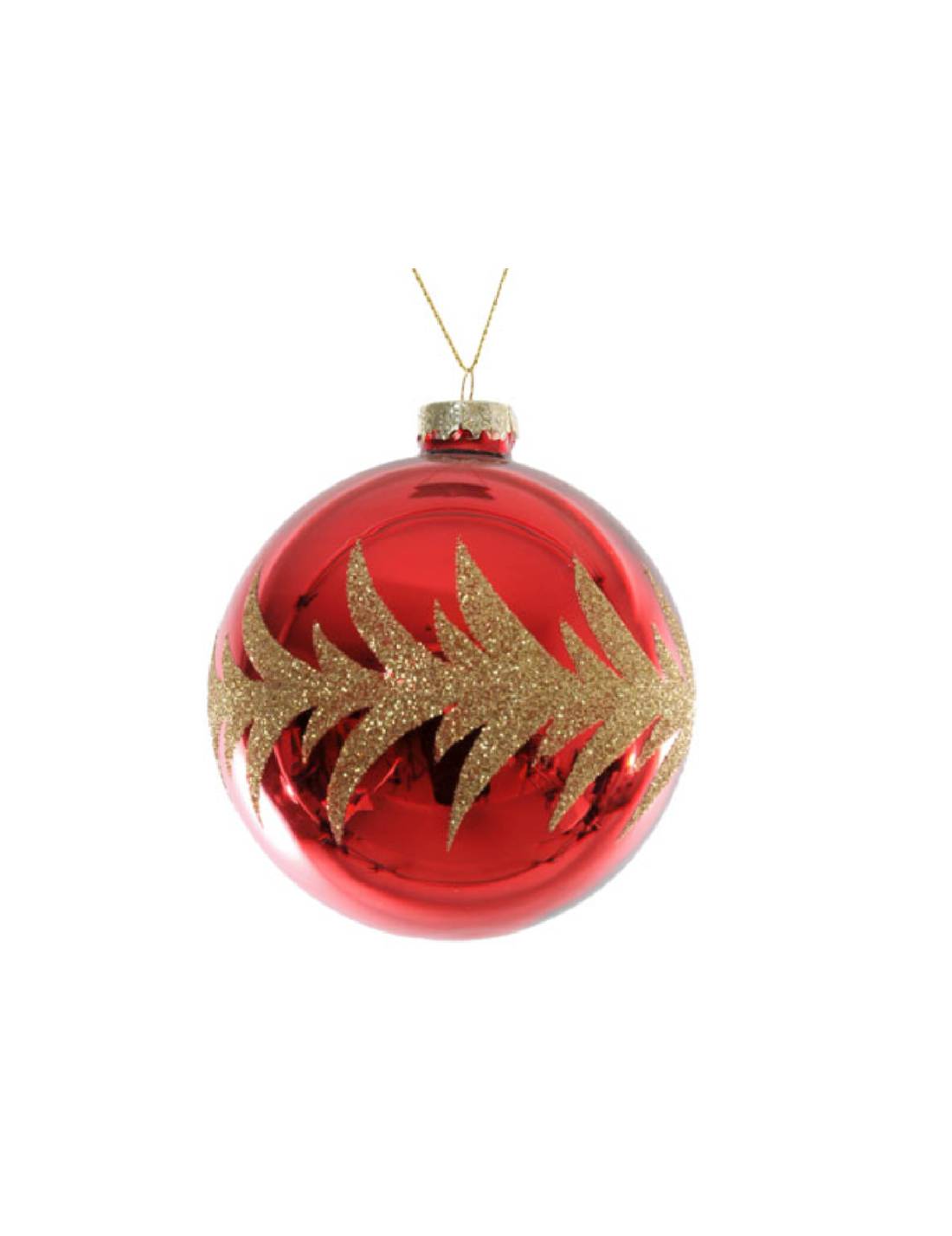 Pallina Albero Di Natale Rossa Con Ramo Glitter Oro 8cm