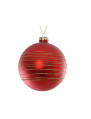 Pallina Albero Di Natale Rossa Con Righe Dorate 10cm