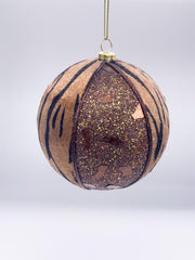Pallina Albero Di Natale in Vetro Leopardata Con Glitter 10cm