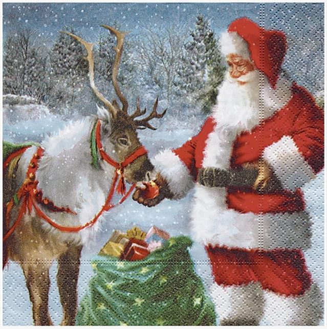 Tovaglioli Di Carta Natalizi Babbo Natale Con Regali E Renna 33CM 20Pz.