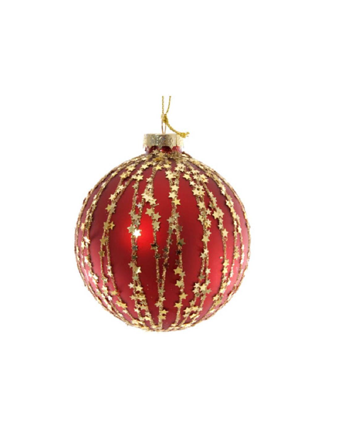 Pallina Albero Di Natale Rossa Con Stelle Dorate 10cm
