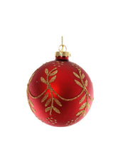 Pallina Albero Di Natale Rossa Rami Glitter Oro 10cm