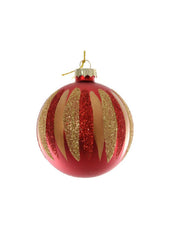 Pallina Albero Di Natale Rossa E Oro Strisce Glitter 10cm