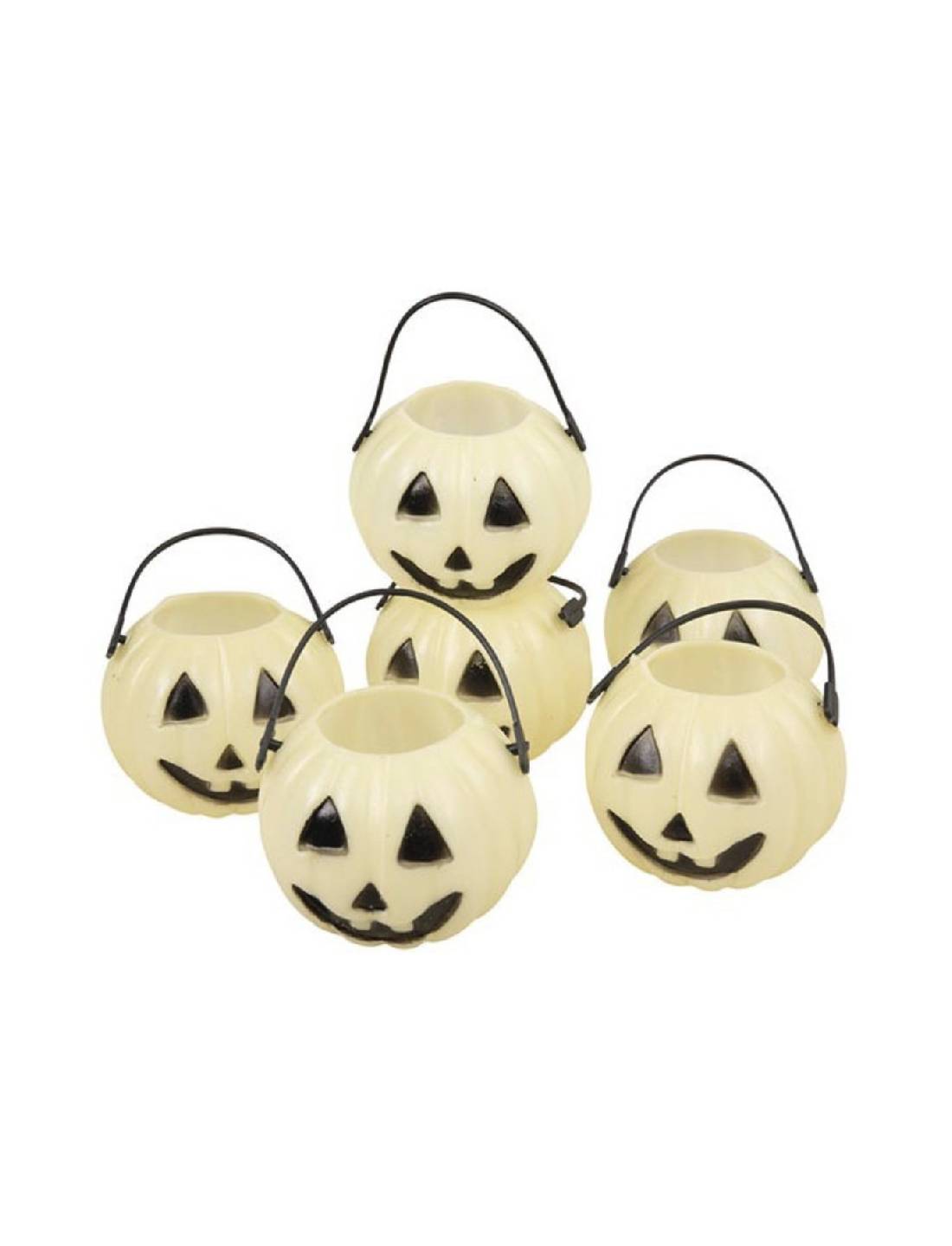 Mini Pentole Decorative Zucca Fluorescente 6pz Ornamenti Halloween