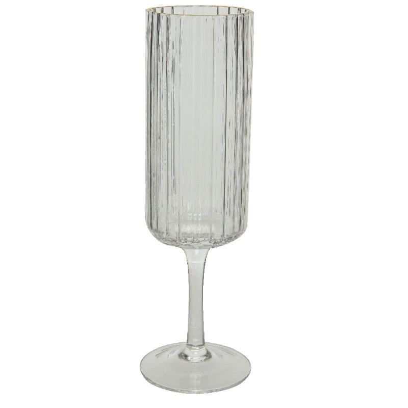 Bicchiere Flute Champagne Vetro Natale Con Bordo Oro Effetto Ghiaccio 6x21cm