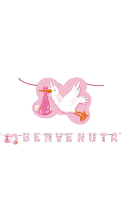 Festone Maxi Nascita Rosa Benvenuta 600cm