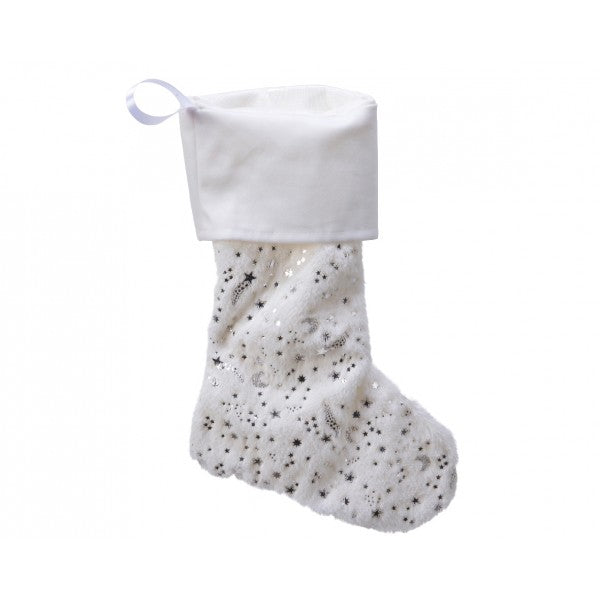 Calza Befana Epifania Bianca Con Stelle E Lune Argento 45cm