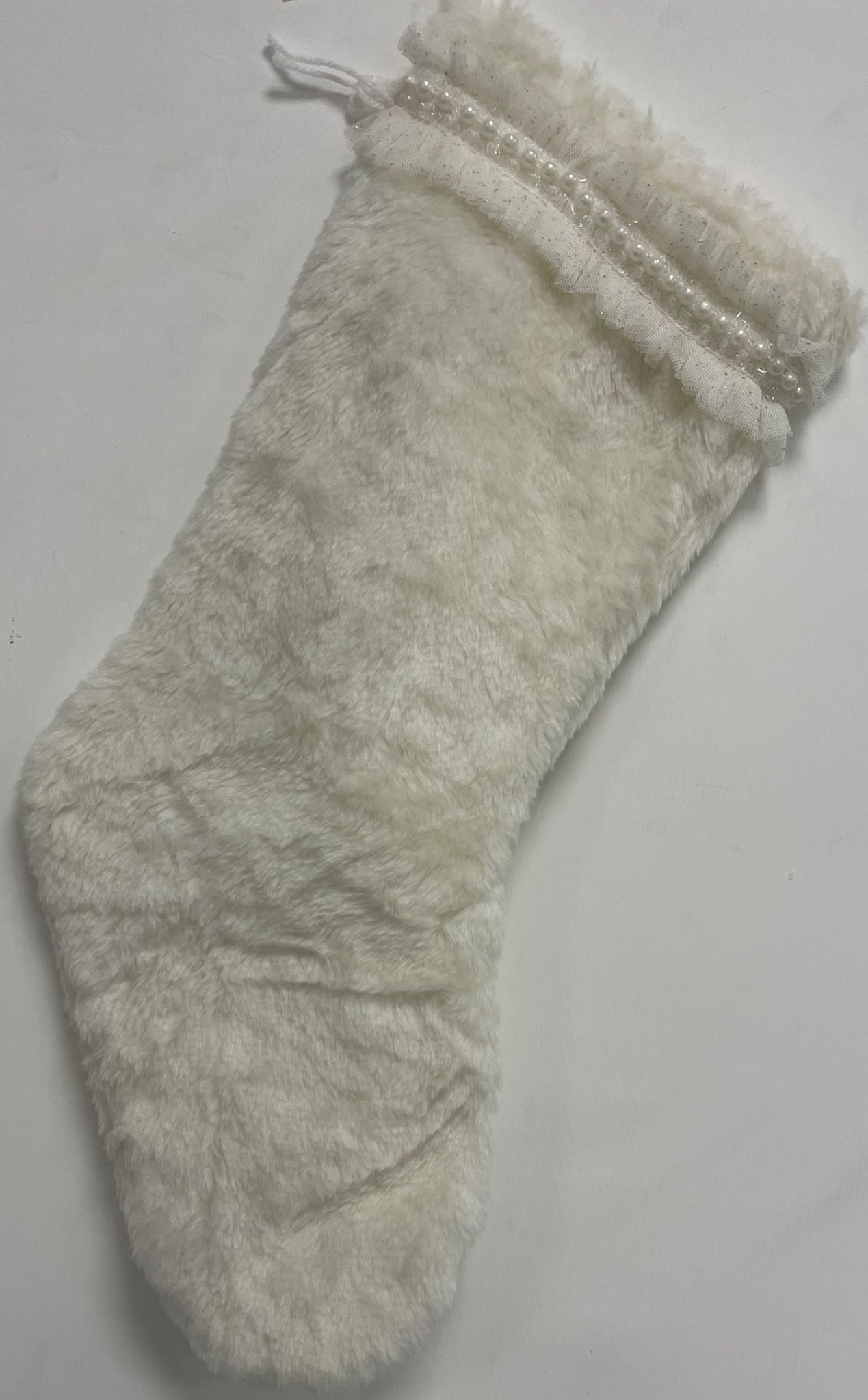 Calza Befana Epifania Bianca In Peluche Con Perline 49cm