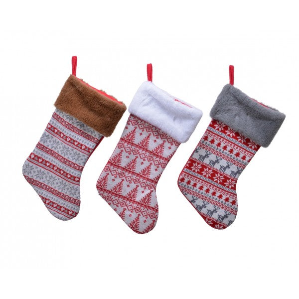 Calza Befana Epifania Bianca E Rossa Con Bordo In Pelliccia 40cm