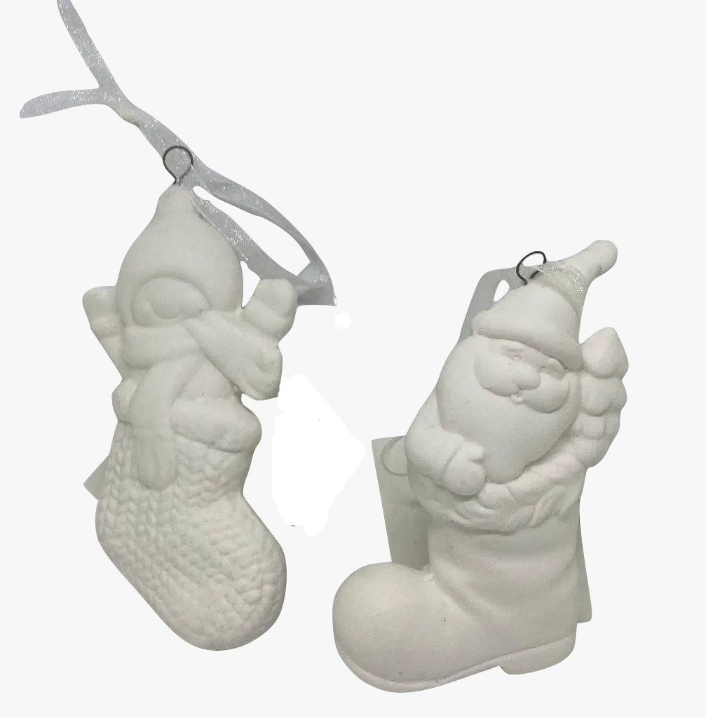 Addobbo Albero Di Natale Stivale Con Babbo Di Natale E Pupazzo In Ceramica