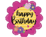 Palloncino Metalfoil Happy Birthday Fiore Rosa 18" 46cm