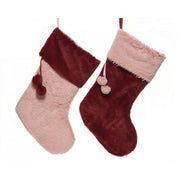 Calza Befana Epifania Rosa E Bordeaux Con Pon-Pon 45CM