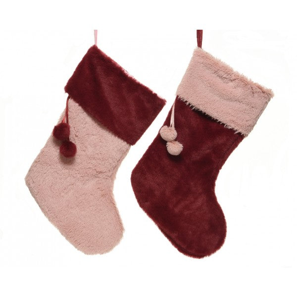 Calza Befana Epifania Rosa E Bordeaux Con Pon-Pon 45CM