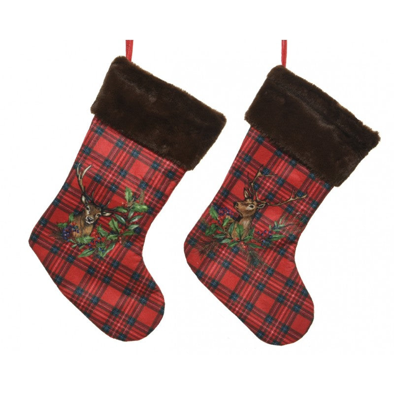 Calza Befana Epifania Tartan Con Renna 45cm