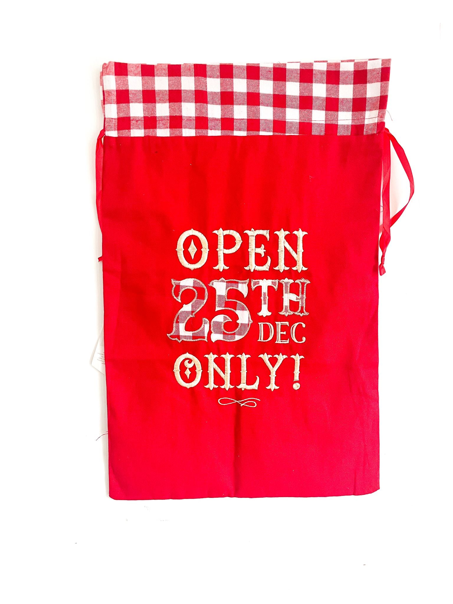 Sacco Natalizio Rosso Con Scritta Oro A Scacchi 44x70cm