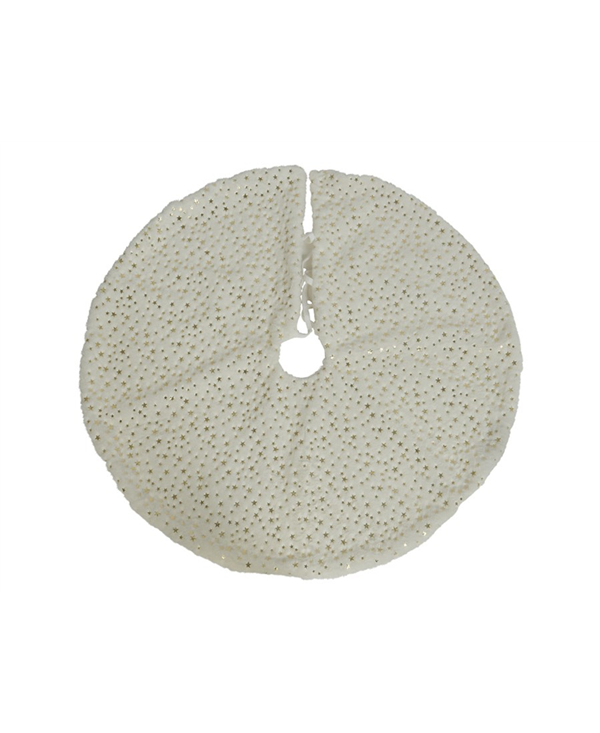 Tappeto Copribase Per Albero Di Natale Bianco Con Stelle Oro 90cm
