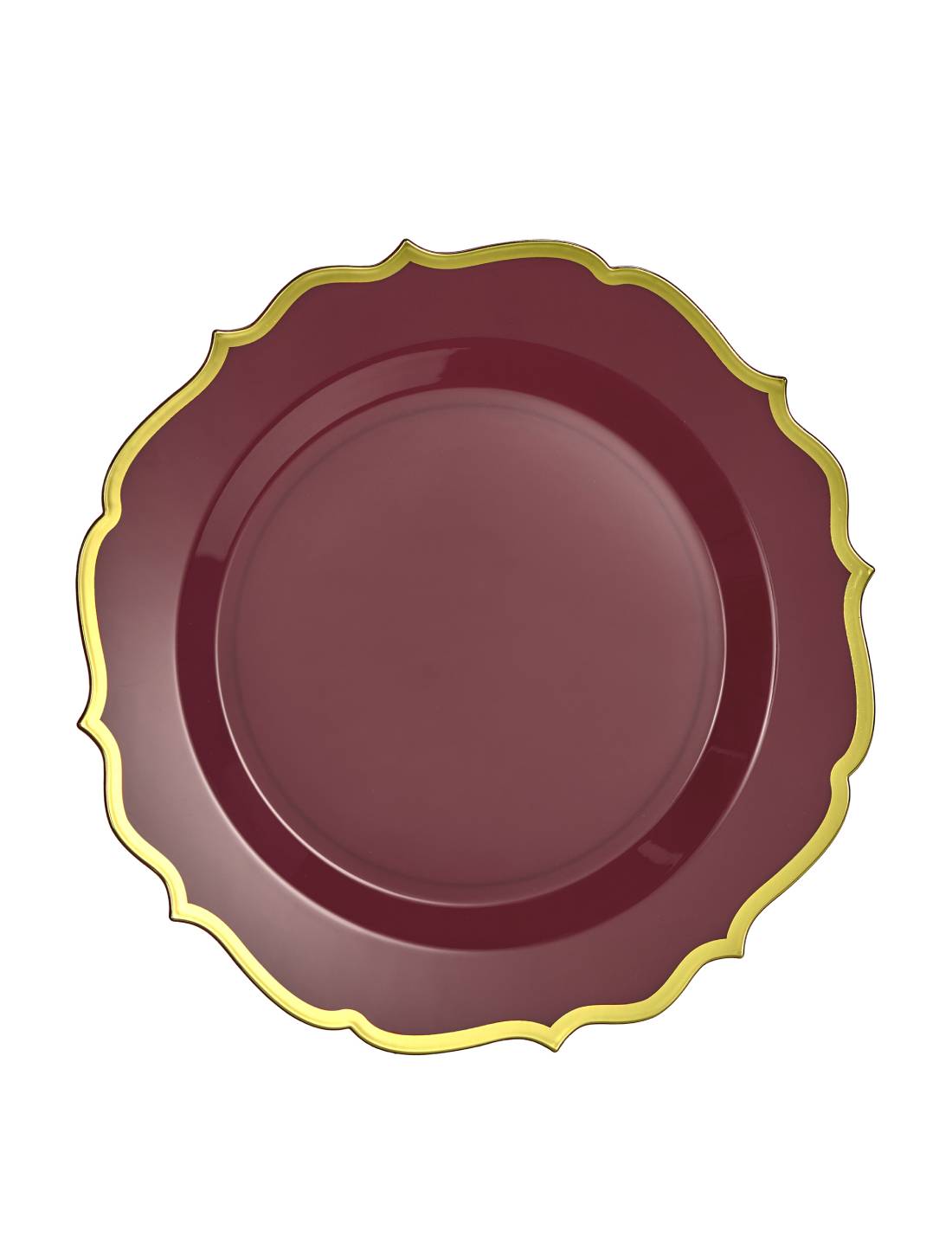 Set 10pz Piatti In Plastica Bordeaux Bordo Dorato 19cm